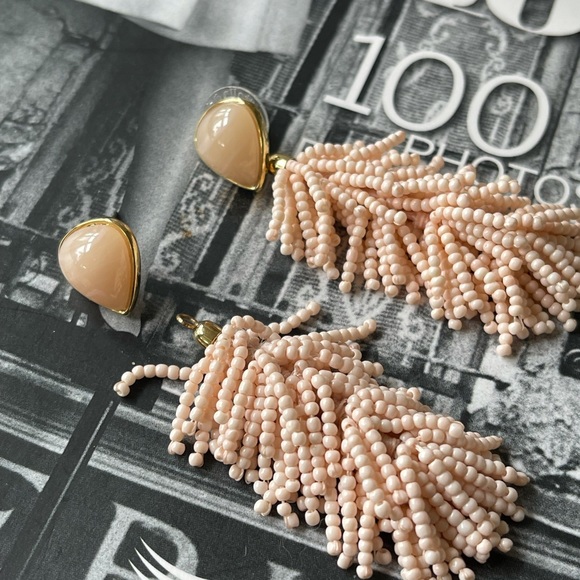 Versatile Blush beaded Tassel Earrings - Picture 2 of 3